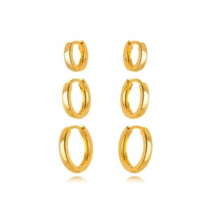 Trio de argolas lisas dourado